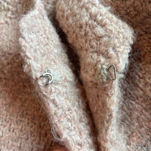 Duster Sweater M Wool Womens Nautral Pink Knit Open Front Cottagecore Hand knit - Picture 15 of 16